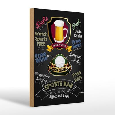 Wooden sign saying 20x30cm sports bar Golf relax and enjoy