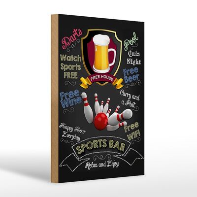 Letrero de madera que dice 20x30cm bar deportivo Cerveza relájate y disfruta de los bolos