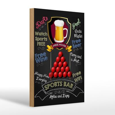 Cartel de madera que dice bar deportivo 20x30cm WIFI gratis Cerveza gratis