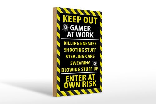 Holzschild Spruch 20x30cm keep out gamer at work own risk
