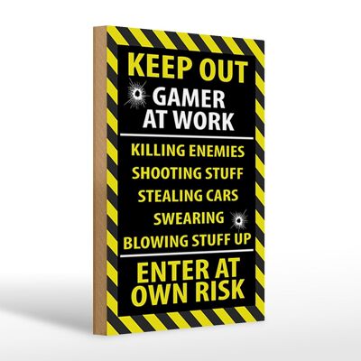 Holzschild Spruch 20x30cm keep out gamer at work own risk