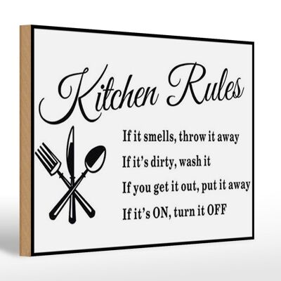 Letrero de madera que dice Reglas de cocina 30x20cm Reglas de cocina