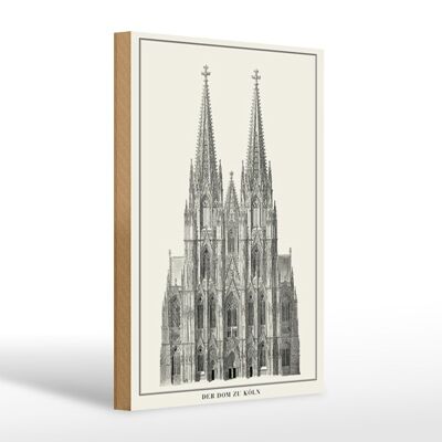 Cartello in legno con disegno 20x30 cm della Cattedrale di Colonia Cattedrale di Colonia