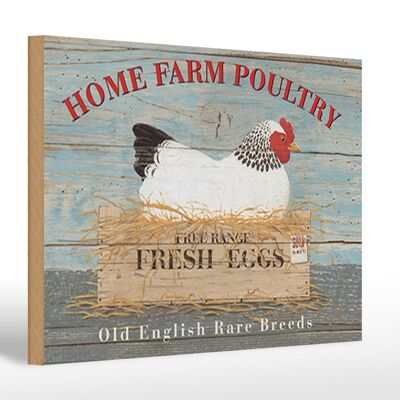 Cartel de madera que dice 30x20cm Home farm aves huevos frescos