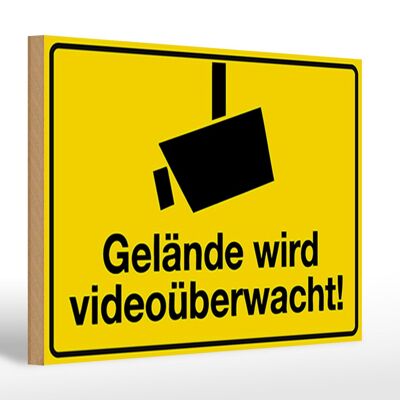 Holzschild Spruch 30x20cm Gelände wird videoüberwacht