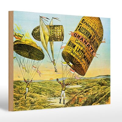Letrero de madera retro 30x20cm paracaídas primer globo dirigible
