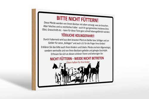 Holzschild Tiere 30x20cm bitte nicht füttern Pferde Verbot