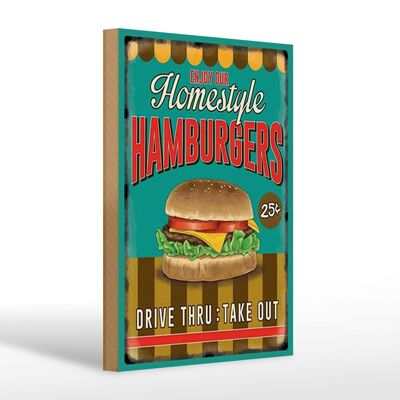 Cartel de madera comida 20x30cm Hamburgo disfruta de nuestro estilo hogareño