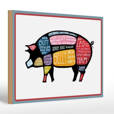 Cartel de madera carnicero 30x20cm Shwein corta carne de cerdo