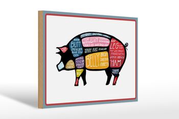 Panneau en bois boucher 30x20cm Shwein coupe la viande de porc 1