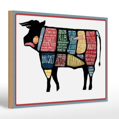 Wooden sign butcher 30x20cm cow beef cuts meat