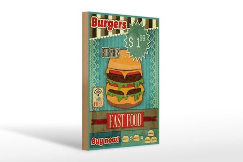 Holzschild Essen 20x30cm fast food Burgers buy now wifi