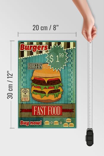 Panneau en bois nourriture 20x30cm fast food Burgers acheter maintenant wifi 4