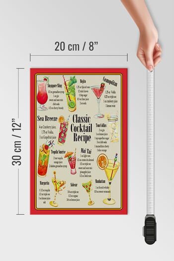 Panneau en bois 20x30cm Recettes de recettes de cocktails classiques 4