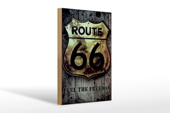 Panneau en bois rétro 20x30cm route 66 sentez la liberté 1