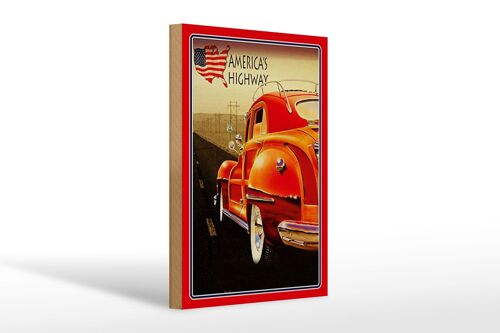 Holzschild Auto 20x30cm Oldtimer america´s highway USA