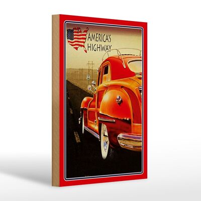 Panneau en bois voiture 20x30cm voiture vintage America's Highway USA