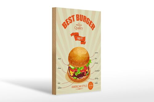 Holzschild Essen 20x30cm Best Burger american style