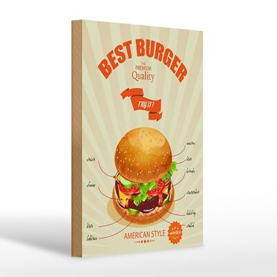 Cartel de madera comida 20x30cm Best Burger estilo americano