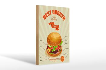 Panneau en bois alimentaire 20x30cm Best Burger style américain 1