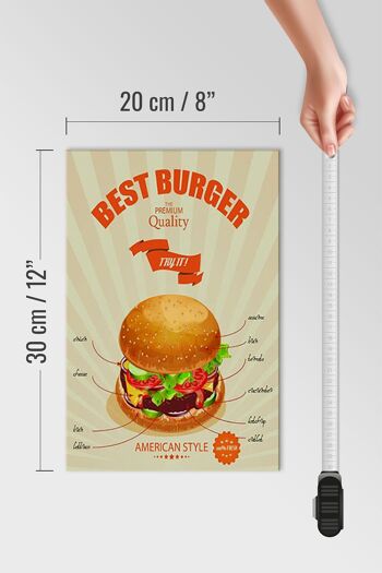 Panneau en bois alimentaire 20x30cm Best Burger style américain 4