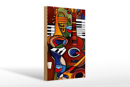 Holzschild Kunst 20x30cm Musik Instrumente Gittare Piano