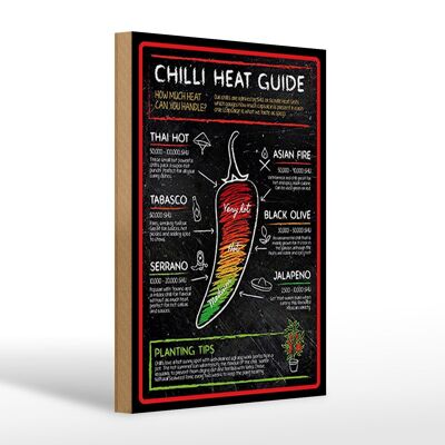 Cartel de madera comida 20x30cm Guía de calor de chile fuego asiático tailandés
