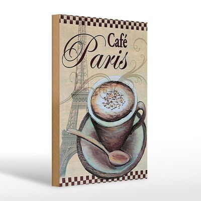 Cartel de madera París 20x30cm Torre Eiffel Taza de café Cafe