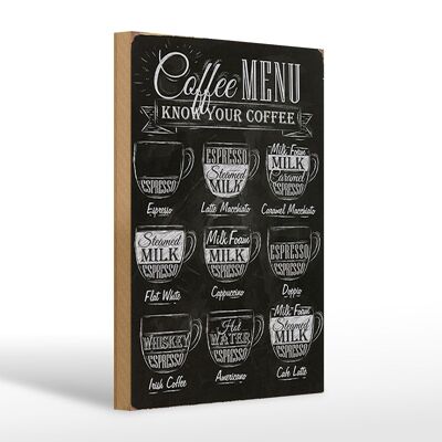 Holzschild Kaffee 20x30cm Coffee Menu Espresso Latte Flat