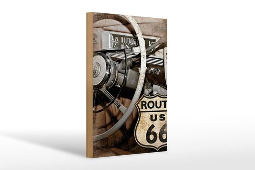 Holzschild Retro 20x30cm Auto Lenkrad Route US 66