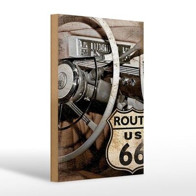 Wooden sign retro 20x30cm car steering wheel Route US 66