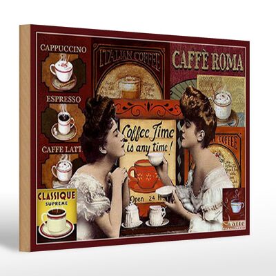 Cartel de madera café 30x20cm Coffee Roma ime is any time