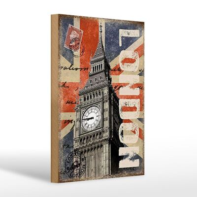 Cartel de madera Londres 20x30cm Big Ben famosa torre del reloj