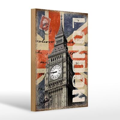 Holzschild London 20x30cm Big Ben berühmter Uhrturm