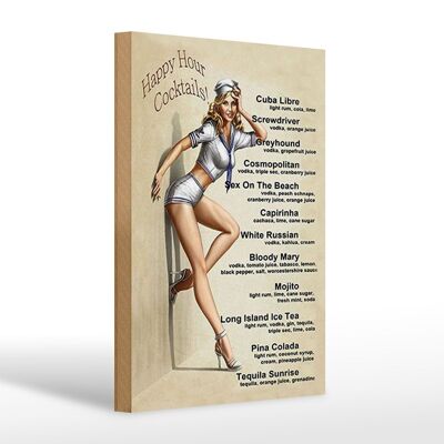 Cartel de madera Pin Up 20x30cm Happy Hour Cócteles Mojito