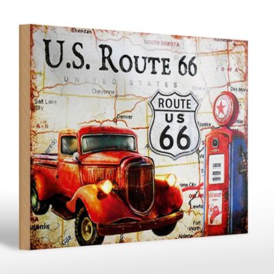 Panneau en bois rétro 30x20cm US Route 66 station service vintage