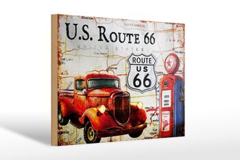 Panneau en bois rétro 30x20cm US Route 66 station service vintage 1