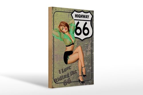 Holzschild Pin Up 20x30cm Highway 66 i love riding the 66