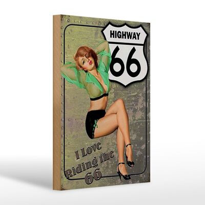 Cartel de madera Pin Up 20x30cm Highway 66 i love ride the 66