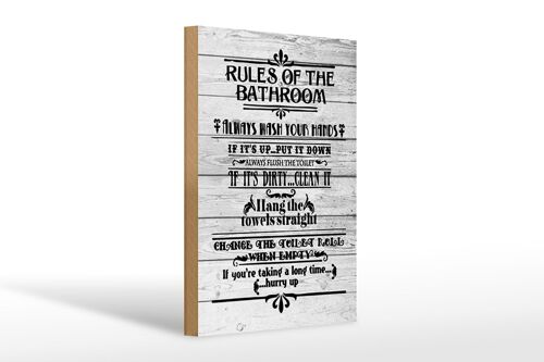 Holzschild Spruch 20x30cm rules of the bathroom wash hands