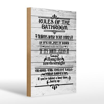 Holzschild Spruch 20x30cm rules of the bathroom wash hands