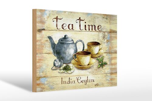 Holzschild Tee 30x20cm Tea Time India Ceylon Teekanne
