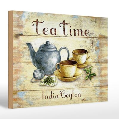 Cartel de madera té 30x20cm Tea Time India Ceilán tetera