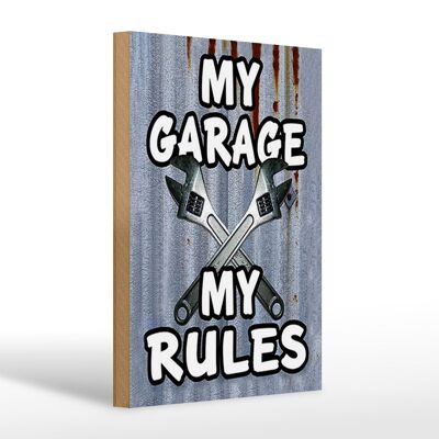 Panneau en bois vintage 20x30cm mon garage mes règles