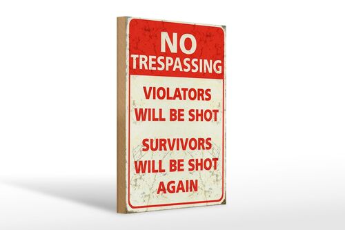 Holzschild Retro 20x30cm No trespassing violators be shot