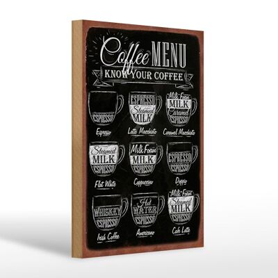 Panneau en bois café 20x30cm Menu Café plat blanc Doppio