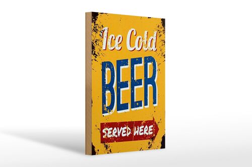 Holzschild Retro 20x30cm Ice Cold Beer served here Bier