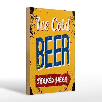 Holzschild Retro 20x30cm Ice Cold Beer served here Bier
