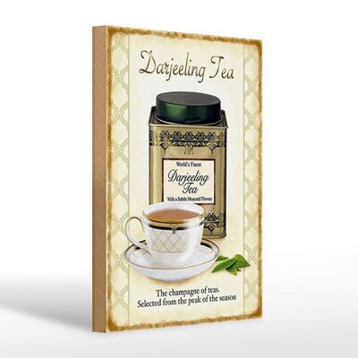 Cartello in legno tè 20x30 cm Darjeeling Tea champagne di tè