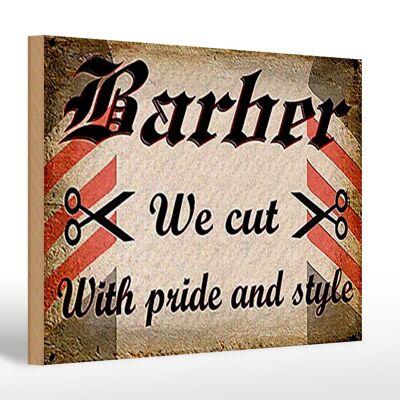 Letrero de madera peluquero 30x20cm Barber cortamos con orgullo estilo